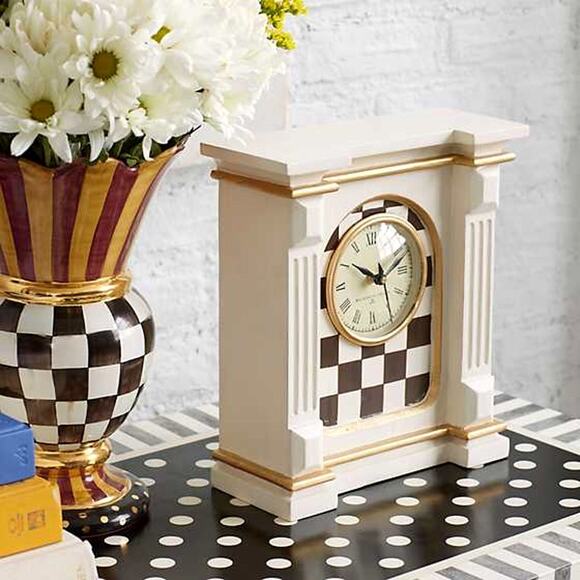 MACKENZIE-CHILDS Courtly Check Off White Black Mantel Clock Hand Painted NEW - Picture 3 of 3